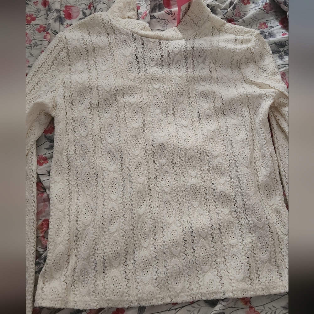 NWT Kori America Lace Mock Neck Long-Sleeve Top- Cream